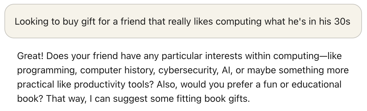 Gift chat opening and assistant clarification